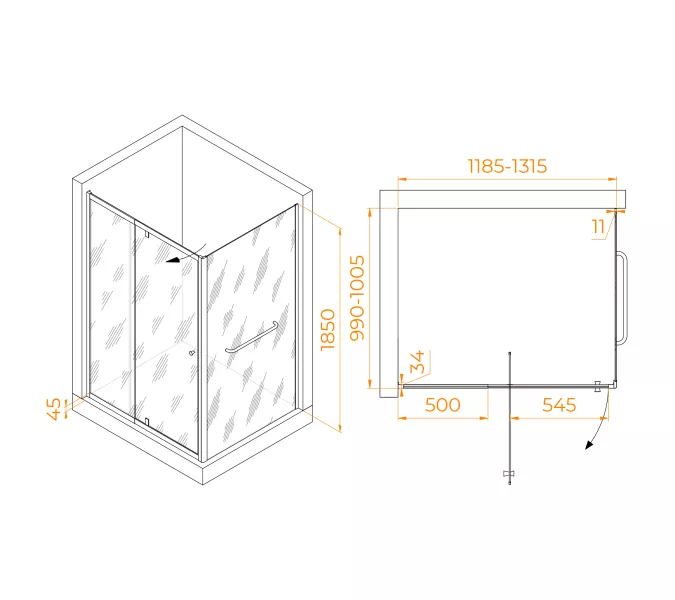 Душевой уголок RGW PA-44-1 (PA-02 NEW + Z-060-1), Цвет стекла: прозрачное, Цвет профиля (вариация): Хром, Выбрать размер: 1200*1000, изображение 3