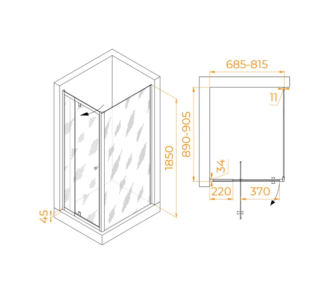 Душевой уголок RGW PA-44 (PA-02 + Z-050-1), Цвет стекла: прозрачное, Цвет профиля (вариация): Хром, Выбрать размер: 700x900, изображение 3