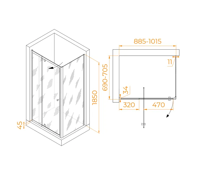 Душевой уголок RGW PA-44B (PA-02B + Z-050-1B), Цвет стекла: прозрачное, Цвет профиля (вариация): Черный, Выбрать размер: 900x700, изображение 3