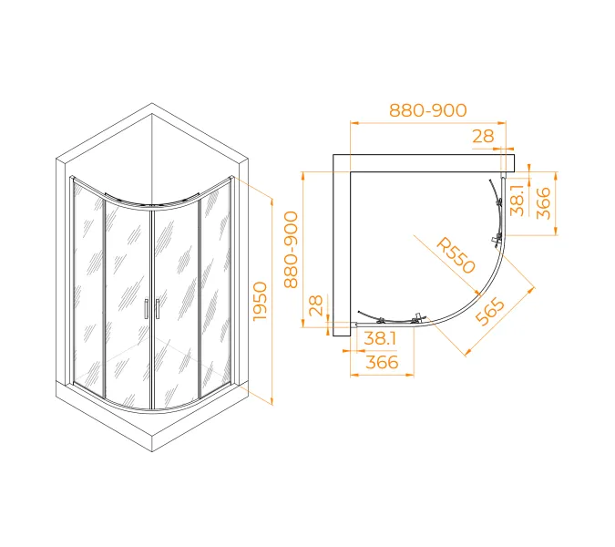 Душевой уголок RGW PA-52B, Цвет стекла: прозрачное, Цвет профиля (вариация): Черный, Выбрать размер: 90x90, изображение 4