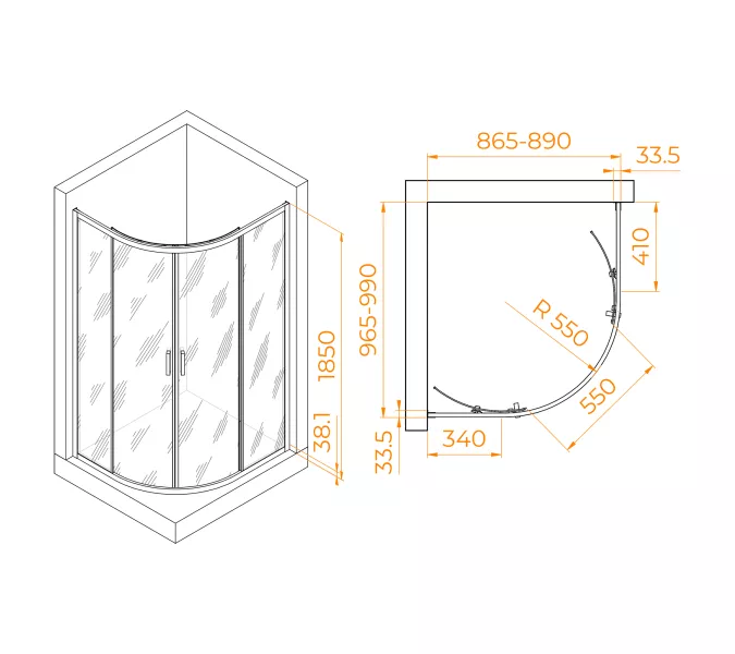 Душевой уголок RGW PA-61 прозрачное/хром, Цвет стекла: прозрачное, Цвет профиля: Хром, Выбрать размер: 900x1000, изображение 3