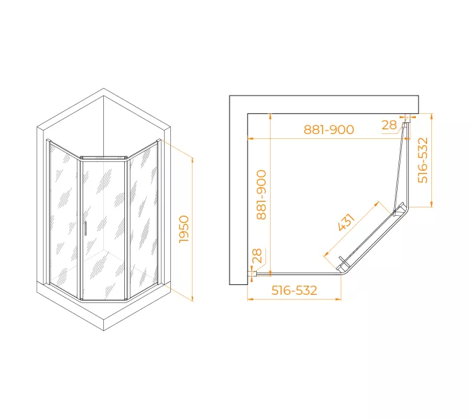 Душевой уголок RGW PA-86B, Цвет стекла: прозрачное, Цвет профиля (вариация): Черный, Выбрать размер: 900x900, изображение 5