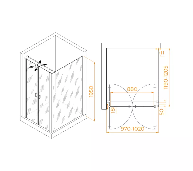 Душевой уголок RGW PA-144 (PA-104+Z-050-2+O-104), Цвет стекла: прозрачное, Цвет профиля: Хром, Выбрать размер: 1000x1200, изображение 3