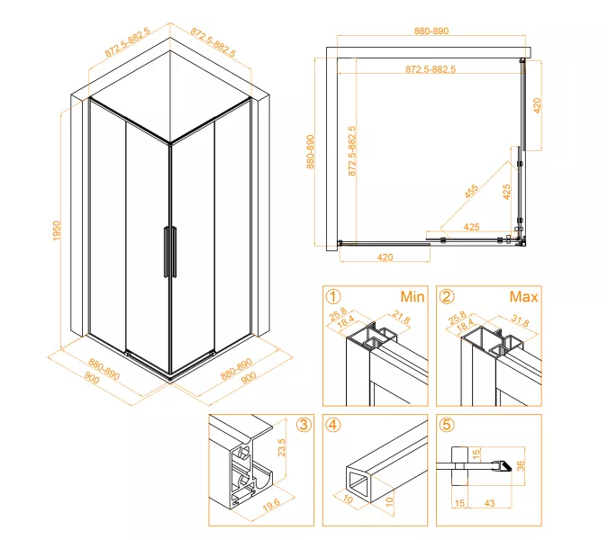 Душевой уголок RGW SV-31B, Цвет стекла: прозрачное, Цвет профиля (вариация): Черный, Выбрать размер: 900x900, изображение 8