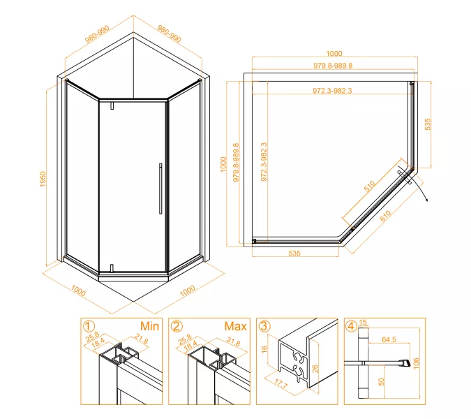 Душевой уголок RGW SV-81B, Цвет стекла: прозрачное, Цвет профиля (вариация): Черный, Выбрать размер: 1000x1000, изображение 4