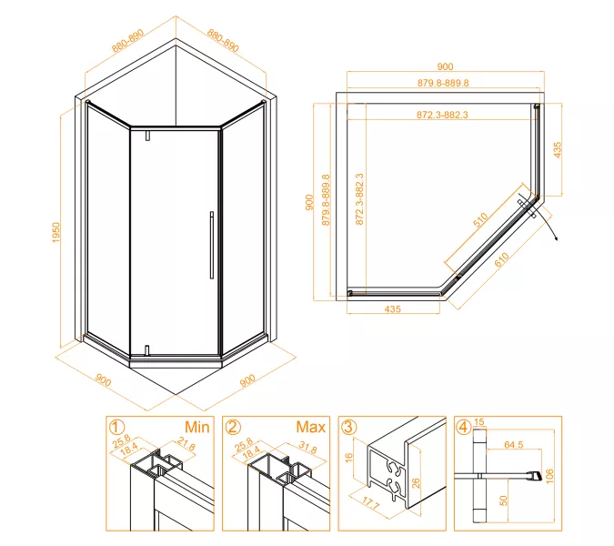 Душевой уголок RGW SV-81B, Цвет стекла: прозрачное, Цвет профиля (вариация): Черный, Выбрать размер: 900x900, изображение 4