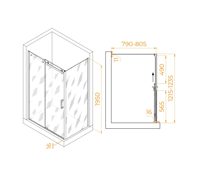 Душевой уголок RGW TO-44B (TO-14B + Z-050-2B), Цвет стекла: прозрачное, Цвет профиля (вариация): Черный, Выбрать размер: 1200x800, изображение 3