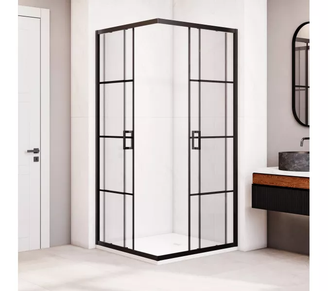 Душевой уголок RGW PA-34B, Цвет стекла: шелкография, Цвет профиля: Черный, Выбрать размер: 800x800, изображение 4