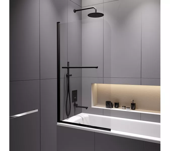 Шторка на ванну RGW SC-114B, Цвет стекла: прозрачное, Цвет профиля (вариация): Черный, Выбрать размер: 800, изображение 3