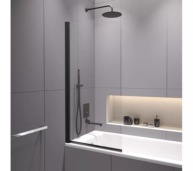 Шторка на ванну RGW SC-109B, Цвет стекла: прозрачное, Цвет профиля: Черный, Выбрать размер: 60, изображение 3