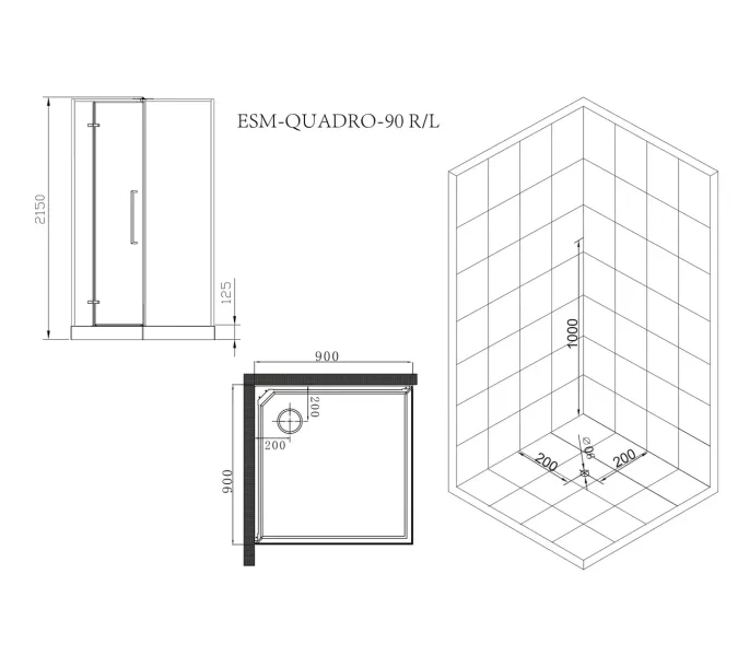 Душевая кабина Esbano ESM-QUADRO-90L/R, Ориентация: левая, изображение 3