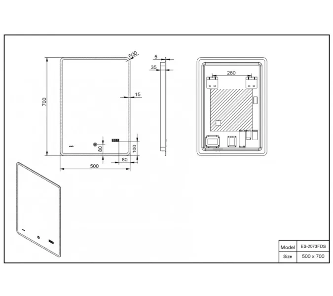 Зеркало со встроенной подсветкой Esbano ES-2073FDS/HDS  50х70, Выбрать размер: 50х70, изображение 4