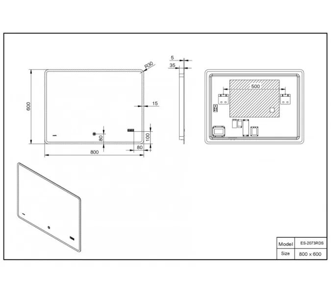 Зеркало со встроенной подсветкой Esbano ES-2073 RDS 80х60, Выбрать размер: 80х60, изображение 2
