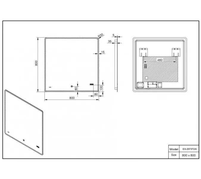 Зеркало со встроенной подсветкой Esbano ES-2073 TDS 80x80, изображение 2