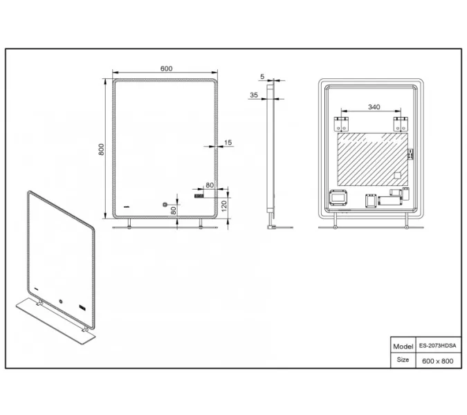Зеркало со встроенной подсветкой Esbano ES-2073 HDSA 60x80(с полочкой), изображение 4