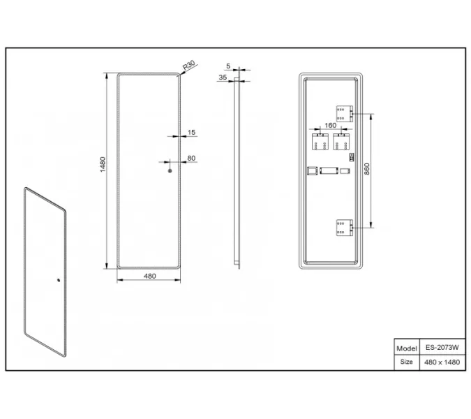 Зеркало со встроенной подсветкой Esbano ES-2073 W 48х148, изображение 2