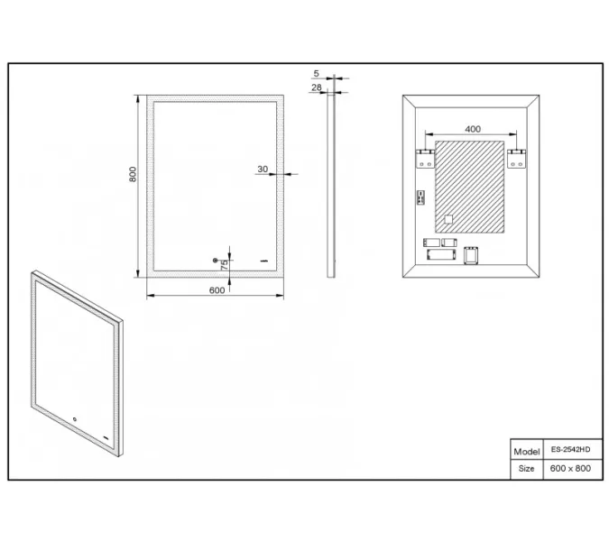 Зеркало со встроенной подсветкой Esbano ES-2542 HD 60х80, изображение 3