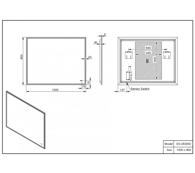 Зеркало со встроенной подсветкой Esbano ES-2632, Выбрать размер: 100х80, изображение 4
