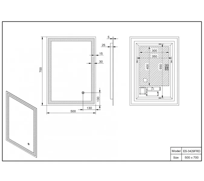 Зеркало со встроенной подсветкой Esbano ES-3429 FRD, Выбрать размер: 50х70, изображение 3