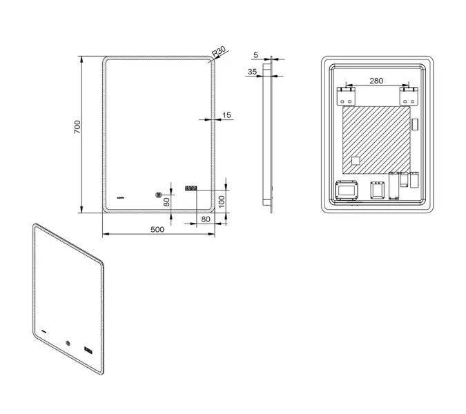 Зеркало со встроенной подсветкой Esbano ES-2073FDS/HDS  50х70, Выбрать размер: 50х70, изображение 3