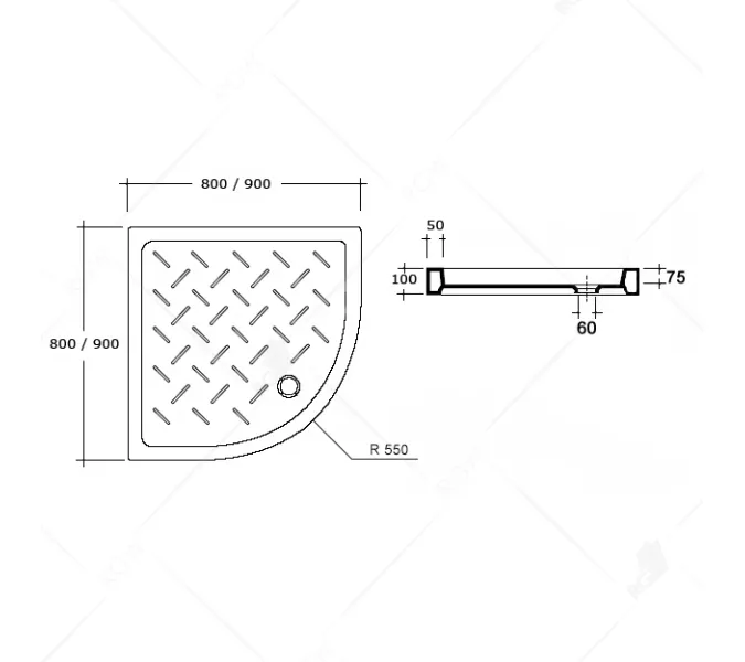 Душевой поддон полукруглый керамический RGW CR/R, Выбрать размер: 800x800, изображение 10