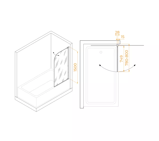 Шторка на ванну RGW SC-01, Цвет стекла: прозрачное, Цвет профиля: Хром, Выбрать размер: 80, изображение 9