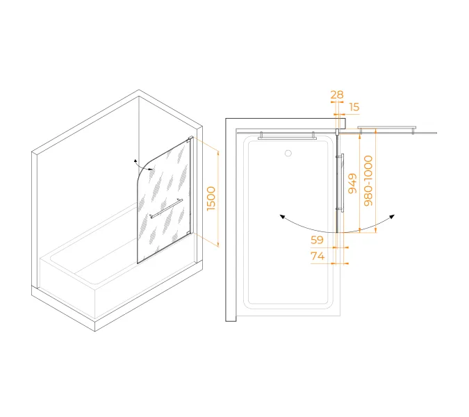 Шторка на ванну RGW SC-02, Выбрать размер: 100, Цвет стекла: прозрачное, изображение 9
