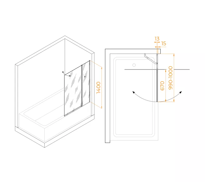 Шторка на ванну RGW SC-11, Цвет стекла: прозрачное, Цвет профиля (вариация): Хром, Выбрать размер: 100, изображение 9
