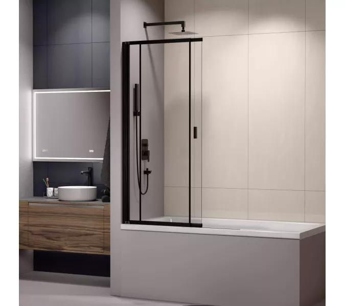 Шторка на ванну RGW SC-40B, Цвет стекла: прозрачное, Цвет профиля: Черный, Выбрать размер: 100, изображение 2