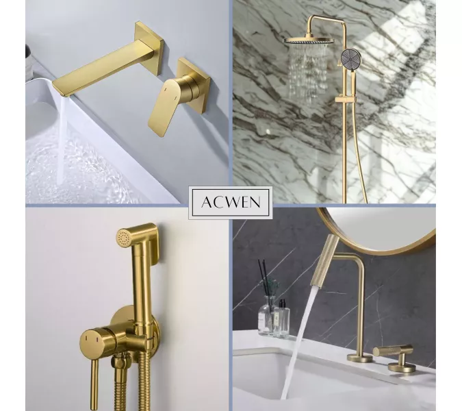 Смеситель для раковины скрытого монтажа ACWEN 6614C матовое золото, Выбрать цвет: Золото, изображение 13