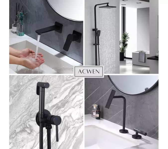 Смеситель для раковины скрытого монтажа ACWEN 6616B  черный матовый, Выбрать цвет: Черный, изображение 16