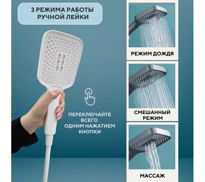 Душевая система ACWEN 1301F с термостатом, встраиваемая с изливом, Выбрать цвет: Белый, изображение 6