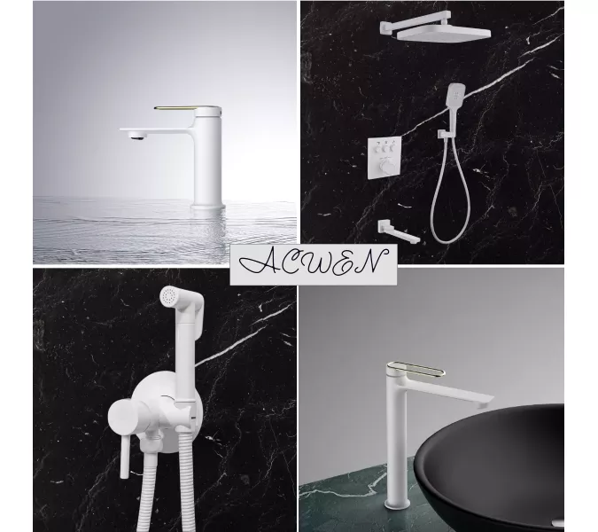 Душевая система ACWEN 1301F с термостатом, встраиваемая с изливом, Выбрать цвет: Белый, изображение 15