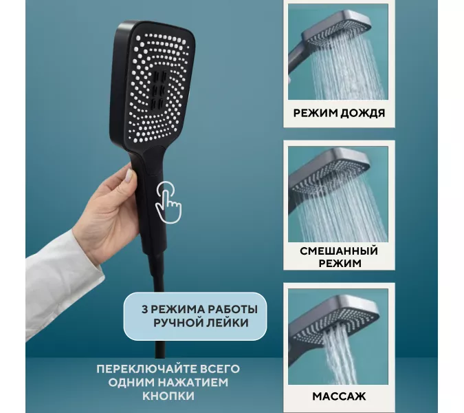 Душевая система ACWEN 1301B с термостатом, встраиваемая с изливом, Выбрать цвет: Черный, изображение 6