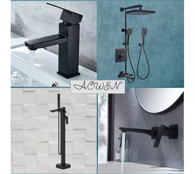 Душевая система ACWEN 1301B с термостатом, встраиваемая с изливом, Выбрать цвет: Черный, изображение 21