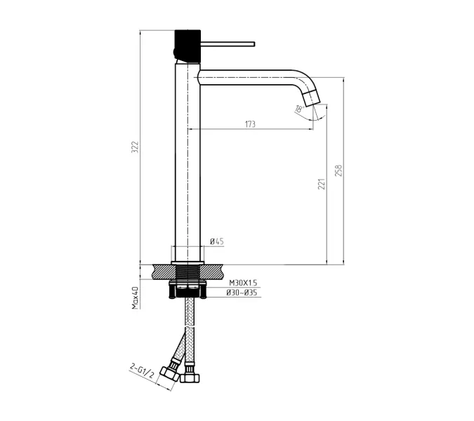 Смеситель для раковины AVS Pulse высокий, брашированное золото, Выбрать цвет: Брашированное золото, изображение 2
