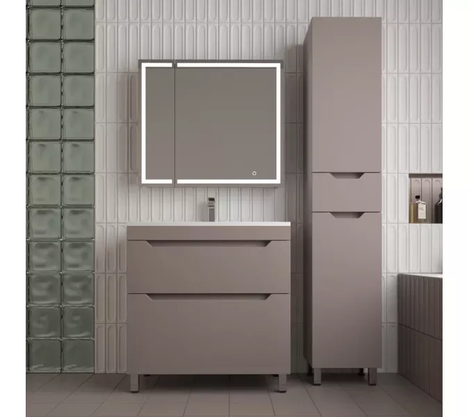 Тумба напольная Style line  "Остин" с раковиной Фортуна 2 ящ тауп темный эмаль PLUS, Выбрать цвет: Тауп темный, Выбрать размер: 80, Внешний вид: с белой раковиной, изображение 6