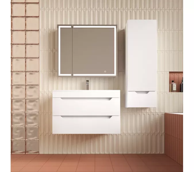 Тумба подвесная Style line "Остин" с раковиной Фортуна 2 ящ белый эмаль PLUS, Выбрать цвет: Белый, Выбрать размер: 80, Внешний вид: с белой раковиной, изображение 6