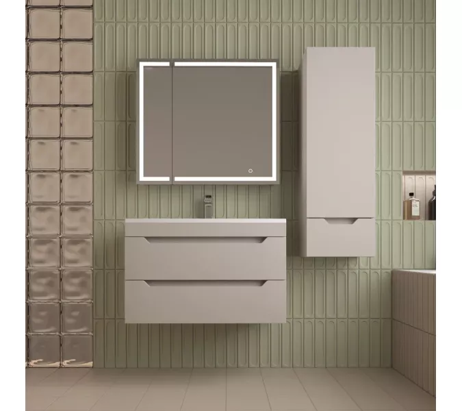 Тумба подвесная Style line "Остин" с раковиной Фортуна 2 ящ крем эмаль PLUS, Выбрать цвет: Крем, Выбрать размер: 80, Внешний вид: с белой раковиной, изображение 6