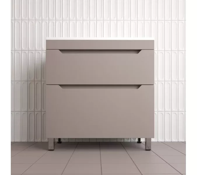 Тумба напольная Style line  "Остин" с раковиной Фортуна 2 ящ тауп темный эмаль PLUS, Выбрать цвет: Тауп темный, Выбрать размер: 80, Внешний вид: с белой раковиной, изображение 2