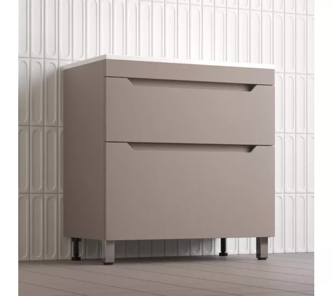 Тумба напольная Style line  "Остин" с раковиной Фортуна 2 ящ тауп темный эмаль PLUS, Выбрать цвет: Тауп темный, Выбрать размер: 80, Внешний вид: с белой раковиной, изображение 3