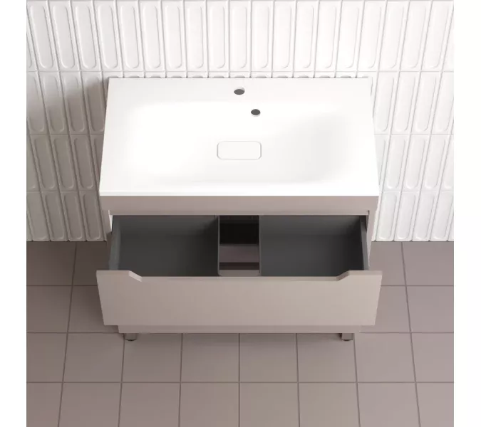 Тумба напольная Style line  "Остин" с раковиной Фортуна 2 ящ тауп темный эмаль PLUS, Выбрать цвет: Тауп темный, Выбрать размер: 80, Внешний вид: с белой раковиной, изображение 4