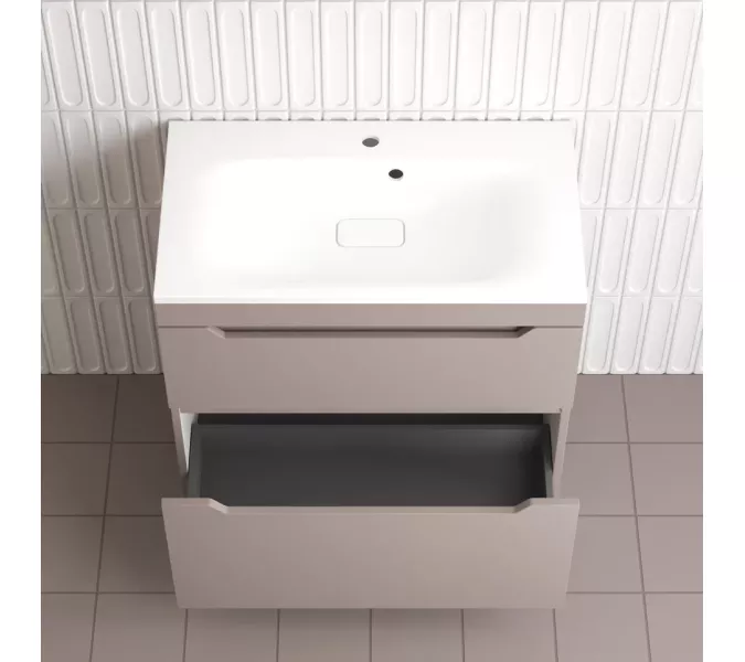 Тумба напольная Style line  "Остин" с раковиной Фортуна 2 ящ тауп темный эмаль PLUS, Выбрать цвет: Тауп темный, Выбрать размер: 80, Внешний вид: с белой раковиной, изображение 5