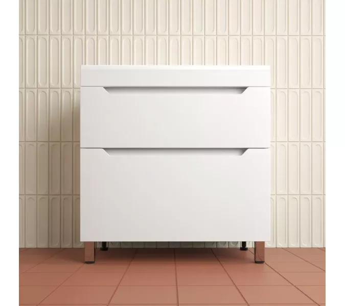 Тумба напольная Style line  "Остин" с раковиной Фортуна 2 ящ белый эмаль PLUS, Выбрать цвет: Белый, Выбрать размер: 80, Внешний вид: с белой раковиной, изображение 2