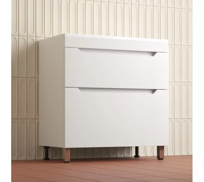 Тумба напольная Style line  "Остин" с раковиной Фортуна 2 ящ белый эмаль PLUS, Выбрать цвет: Белый, Выбрать размер: 80, Внешний вид: с белой раковиной, изображение 3