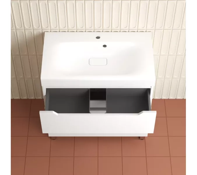 Тумба напольная Style line  "Остин" с раковиной Фортуна 2 ящ белый эмаль PLUS, Выбрать цвет: Белый, Выбрать размер: 80, Внешний вид: с белой раковиной, изображение 4