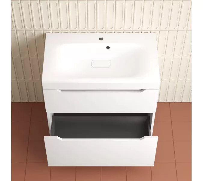 Тумба напольная Style line  "Остин" с раковиной Фортуна 2 ящ белый эмаль PLUS, Выбрать цвет: Белый, Выбрать размер: 80, Внешний вид: с белой раковиной, изображение 5