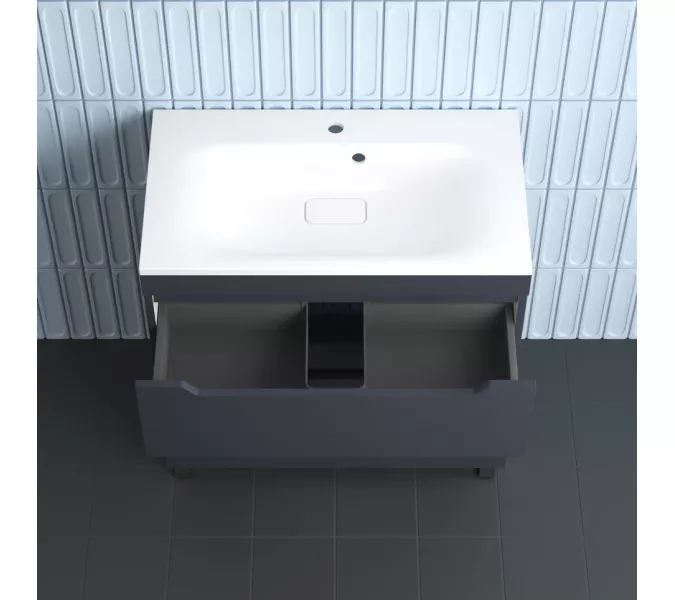 Тумба напольная Style line "Остин" с раковиной Фортуна 2 ящ графит эмаль PLUS, Выбрать цвет: Графит, Выбрать размер: 80, Внешний вид: с белой раковиной, изображение 4