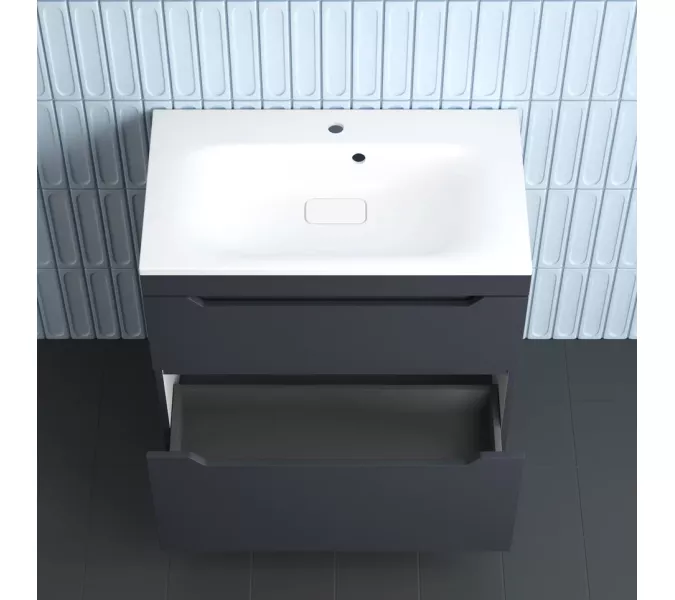 Тумба напольная Style line "Остин" с раковиной Фортуна 2 ящ графит эмаль PLUS, Выбрать цвет: Графит, Выбрать размер: 80, Внешний вид: с белой раковиной, изображение 5