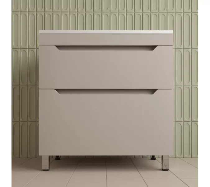 Тумба напольная Style line "Остин" с раковиной Фортуна 2 ящ крем эмаль PLUS, Выбрать цвет: Крем, Выбрать размер: 80, Внешний вид: с белой раковиной, изображение 2